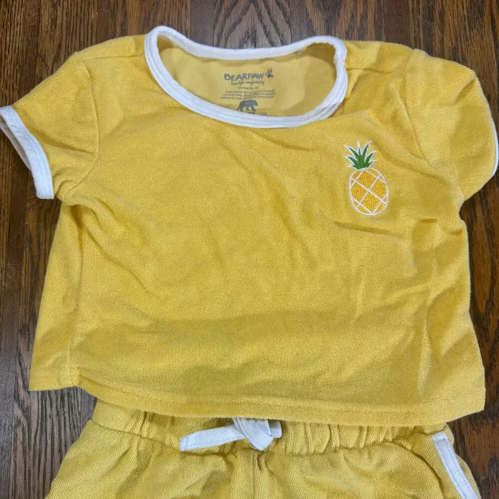 Bearpaw Toddler Girls Yellow Pineapple Terry Cloth Short Set 4T Cute Summer Set